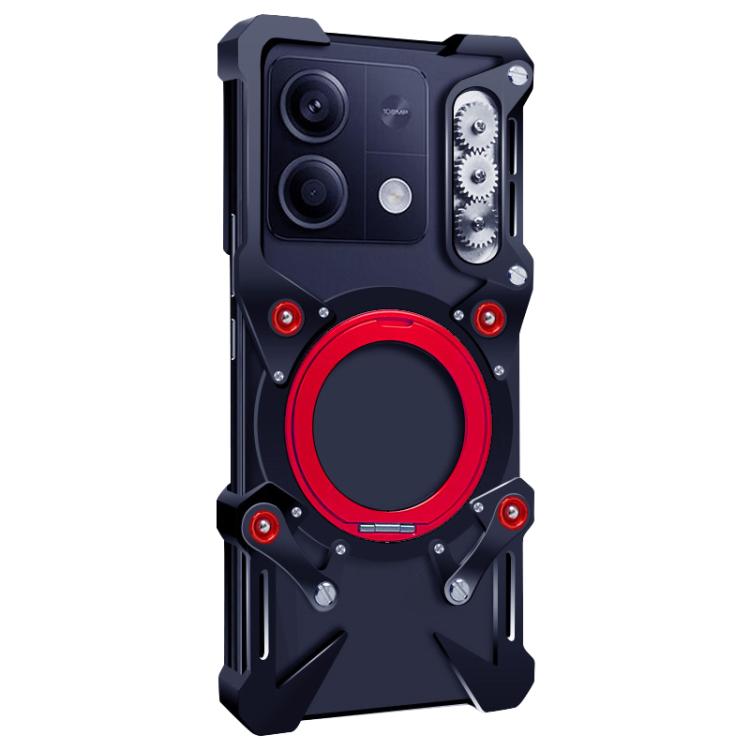 For Redmi Note 13 5G Rotating Bracket Hollow Metal Phone Case with Lanyard