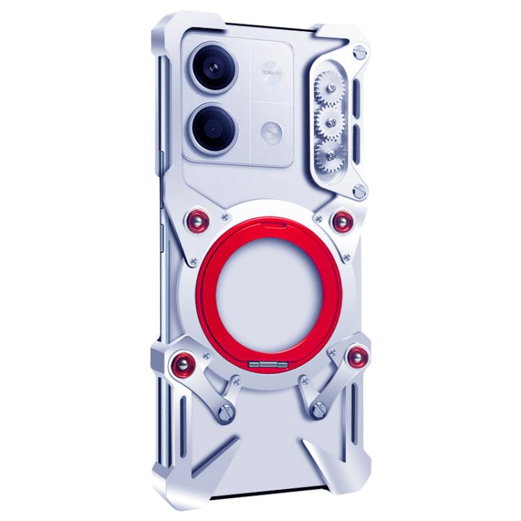 For Redmi Note 13 5G Rotating Bracket Hollow Metal Phone Case with Lanyard
