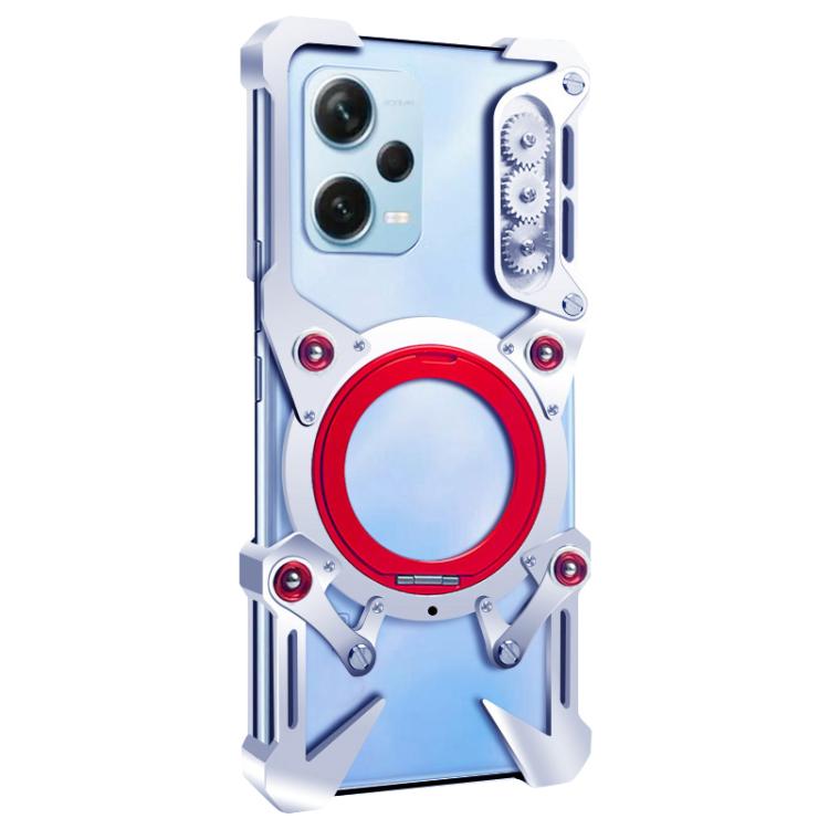 For Redmi Note 12 5G Global Rotating Bracket Hollow Metal Phone Case with Lanyard