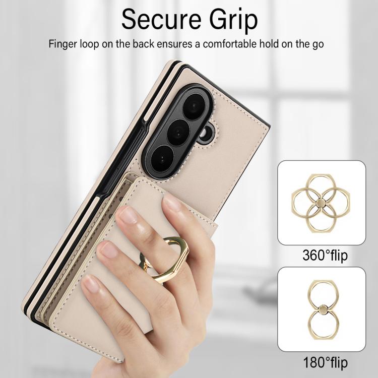For Samsung Galaxy Z Fold7 5G Integrated Flip Cover Card Slot Holder Leather Phone Case with Ring