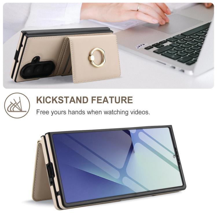 For Samsung Galaxy Z Fold7 5G Integrated Flip Cover Card Slot Holder Leather Phone Case with Ring