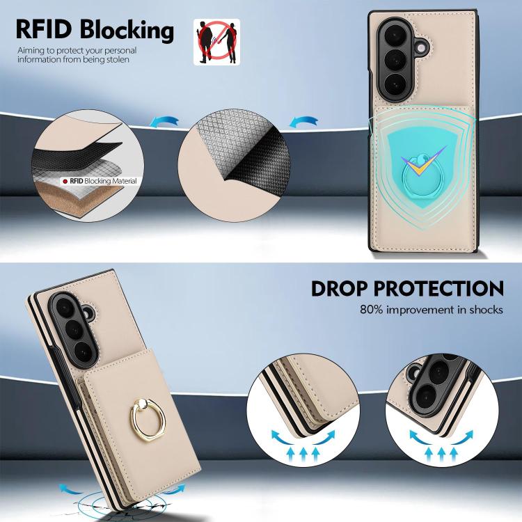 For Samsung Galaxy Z Fold7 5G Integrated Flip Cover Card Slot Holder Leather Phone Case with Ring
