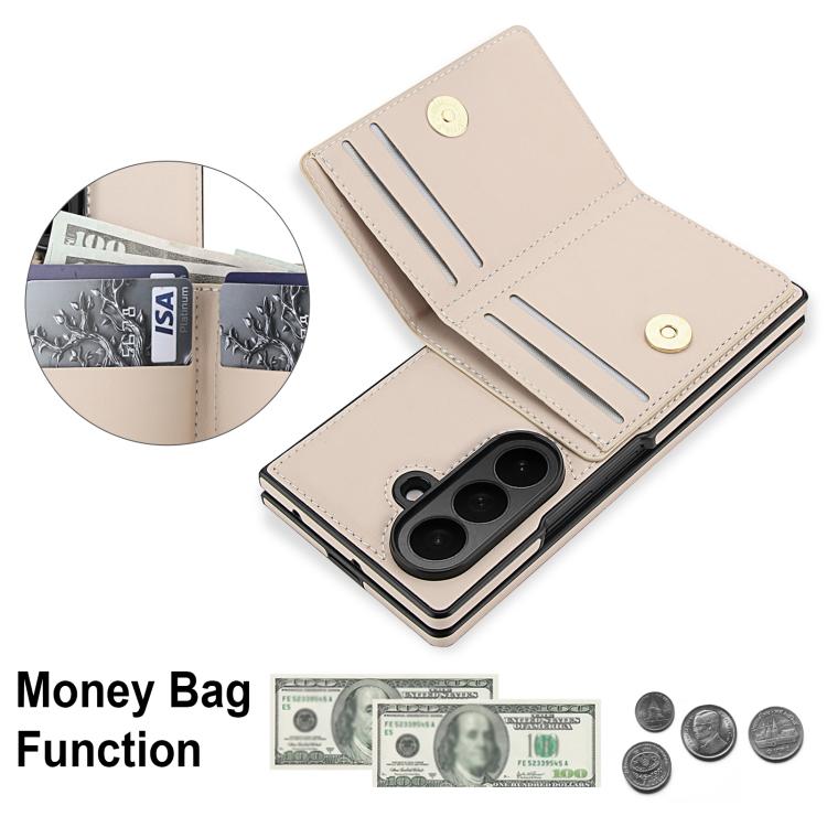 For Samsung Galaxy Z Fold7 5G Integrated Flip Cover Card Slot Holder Leather Phone Case with Ring