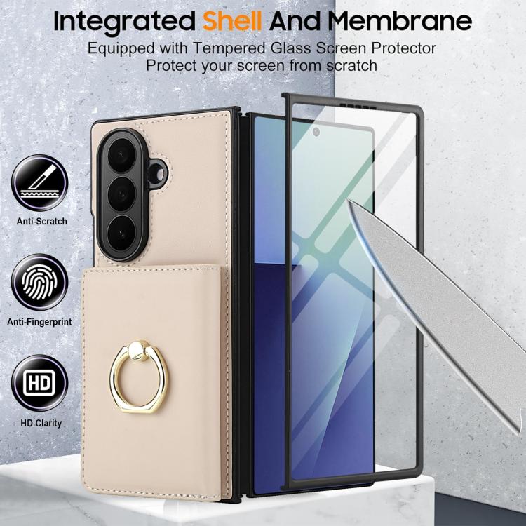 For Samsung Galaxy Z Fold7 5G Integrated Flip Cover Card Slot Holder Leather Phone Case with Ring