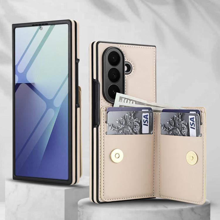 For Samsung Galaxy Z Fold7 5G Integrated Flip Cover Card Slot Holder Leather Phone Case with Ring