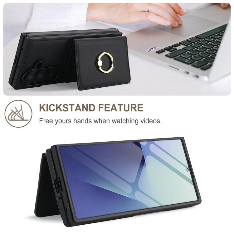 For Samsung Galaxy Z Fold7 5G Integrated Flip Cover Card Slot Holder Leather Phone Case with Ring
