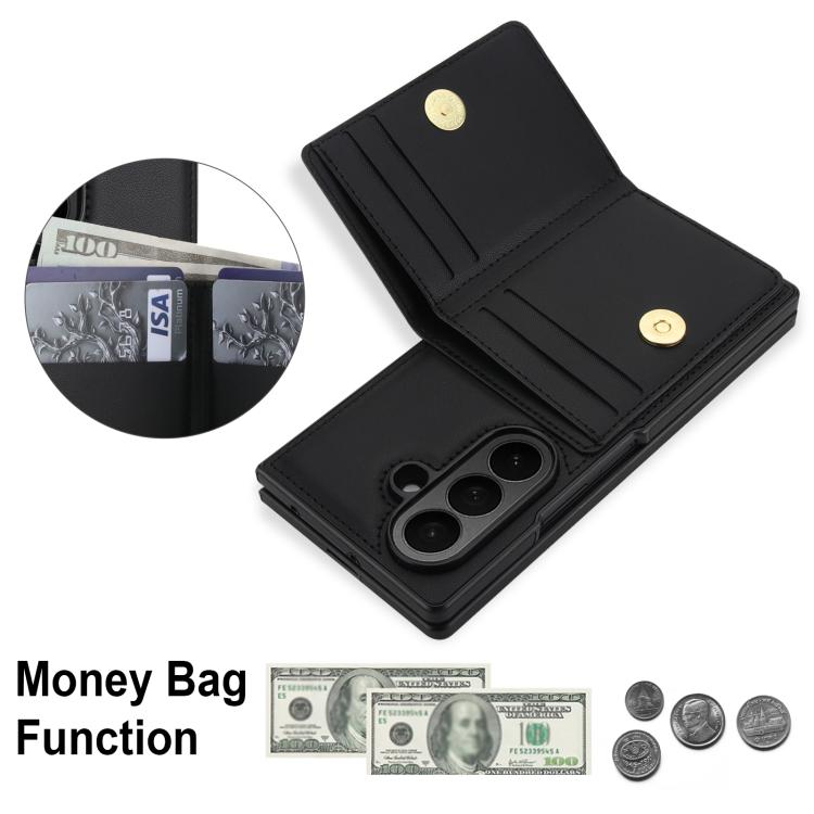 For Samsung Galaxy Z Fold7 5G Integrated Flip Cover Card Slot Holder Leather Phone Case with Ring