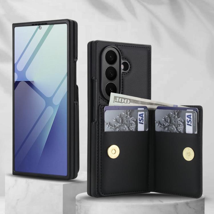 For Samsung Galaxy Z Fold7 5G Integrated Flip Cover Card Slot Holder Leather Phone Case with Ring