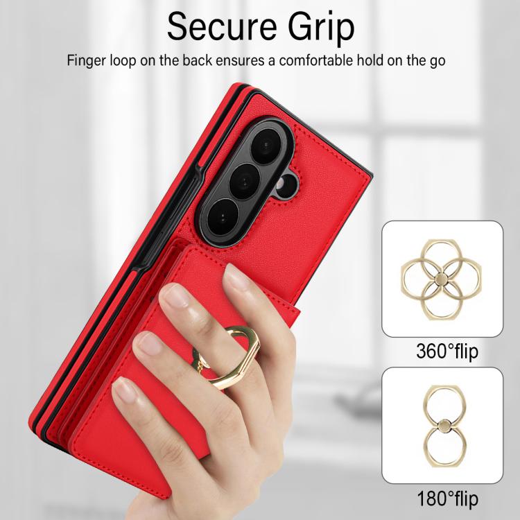 For Samsung Galaxy Z Fold7 5G Integrated Flip Cover Card Slot Holder Leather Phone Case with Ring