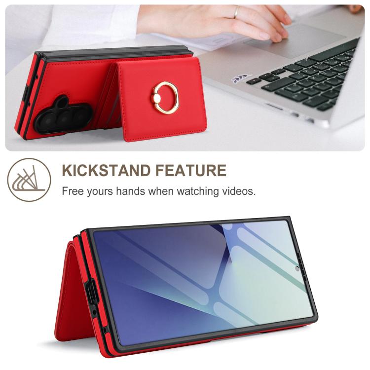 For Samsung Galaxy Z Fold7 5G Integrated Flip Cover Card Slot Holder Leather Phone Case with Ring