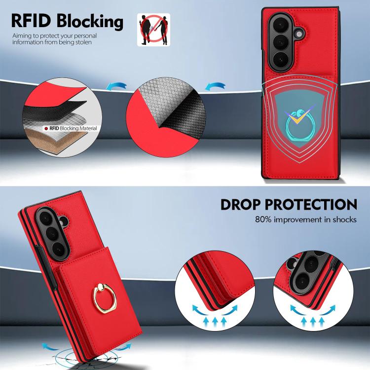 For Samsung Galaxy Z Fold7 5G Integrated Flip Cover Card Slot Holder Leather Phone Case with Ring