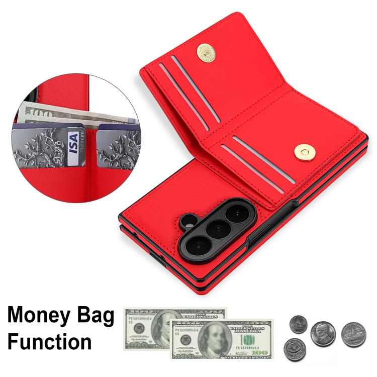 For Samsung Galaxy Z Fold7 5G Integrated Flip Cover Card Slot Holder Leather Phone Case with Ring