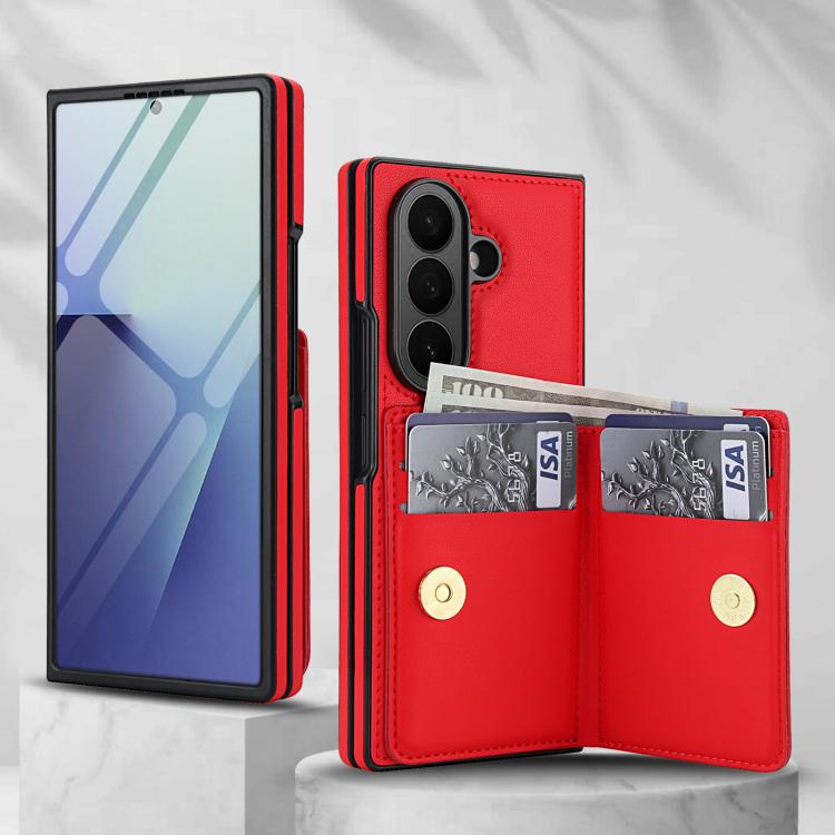 For Samsung Galaxy Z Fold7 5G Integrated Flip Cover Card Slot Holder Leather Phone Case with Ring