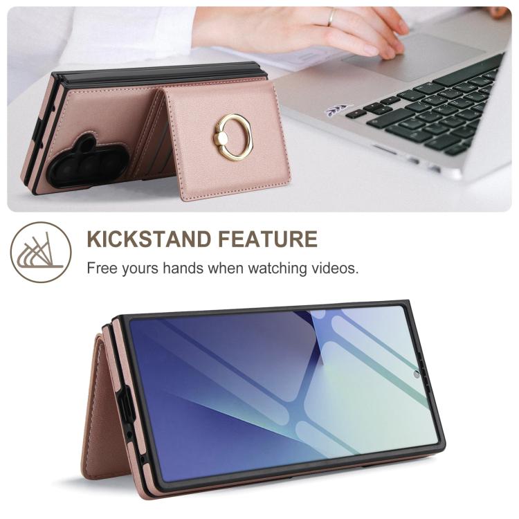 For Samsung Galaxy Z Fold7 5G Integrated Flip Cover Card Slot Holder Leather Phone Case with Ring