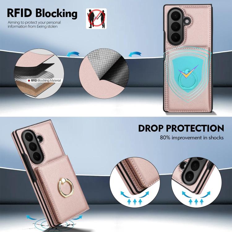 For Samsung Galaxy Z Fold7 5G Integrated Flip Cover Card Slot Holder Leather Phone Case with Ring