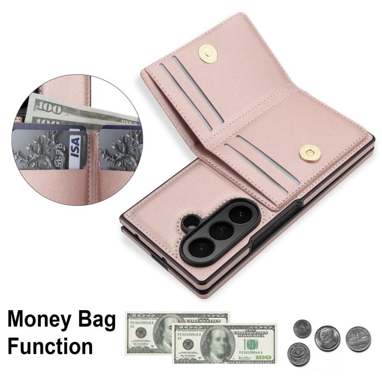 For Samsung Galaxy Z Fold7 5G Integrated Flip Cover Card Slot Holder Leather Phone Case with Ring