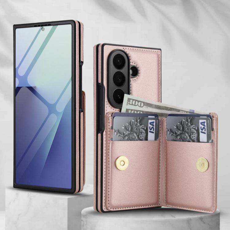 For Samsung Galaxy Z Fold7 5G Integrated Flip Cover Card Slot Holder Leather Phone Case with Ring