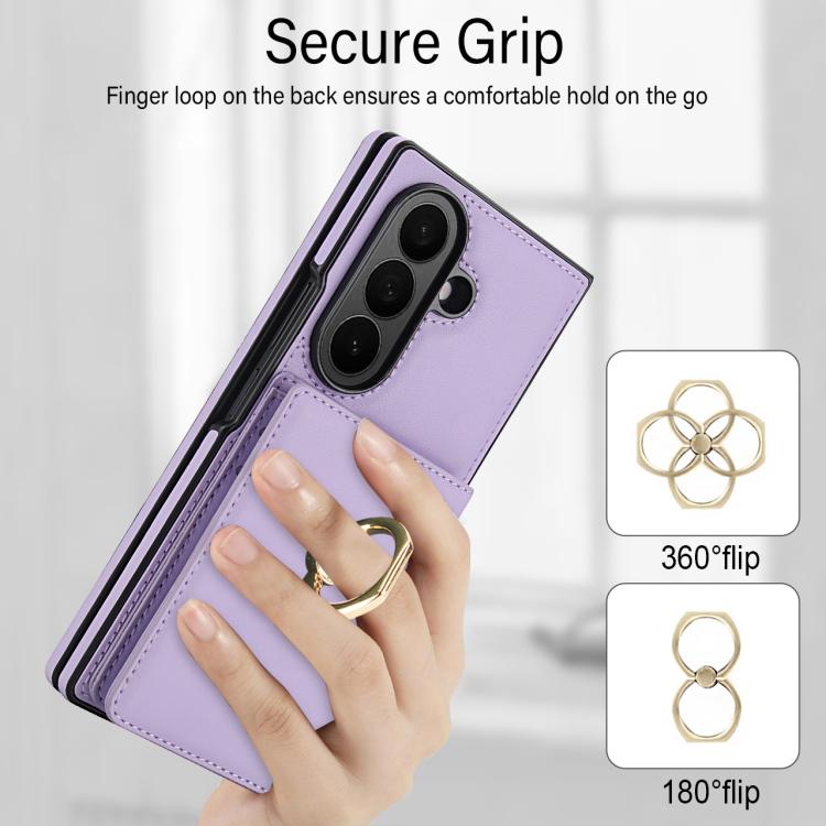 For Samsung Galaxy Z Fold7 5G Integrated Flip Cover Card Slot Holder Leather Phone Case with Ring