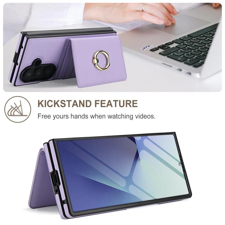 For Samsung Galaxy Z Fold7 5G Integrated Flip Cover Card Slot Holder Leather Phone Case with Ring