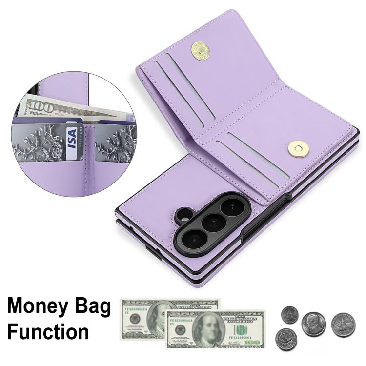 For Samsung Galaxy Z Fold7 5G Integrated Flip Cover Card Slot Holder Leather Phone Case with Ring