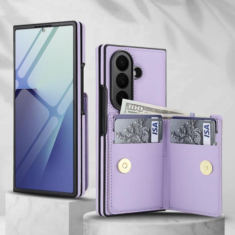 For Samsung Galaxy Z Fold7 5G Integrated Flip Cover Card Slot Holder Leather Phone Case with Ring
