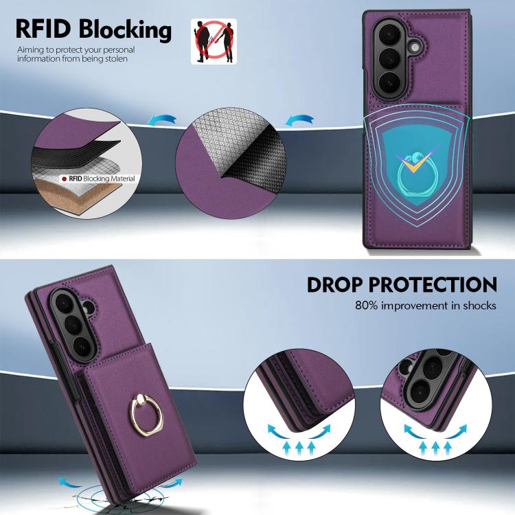 For Samsung Galaxy Z Fold7 5G Integrated Flip Cover Card Slot Holder Leather Phone Case with Ring