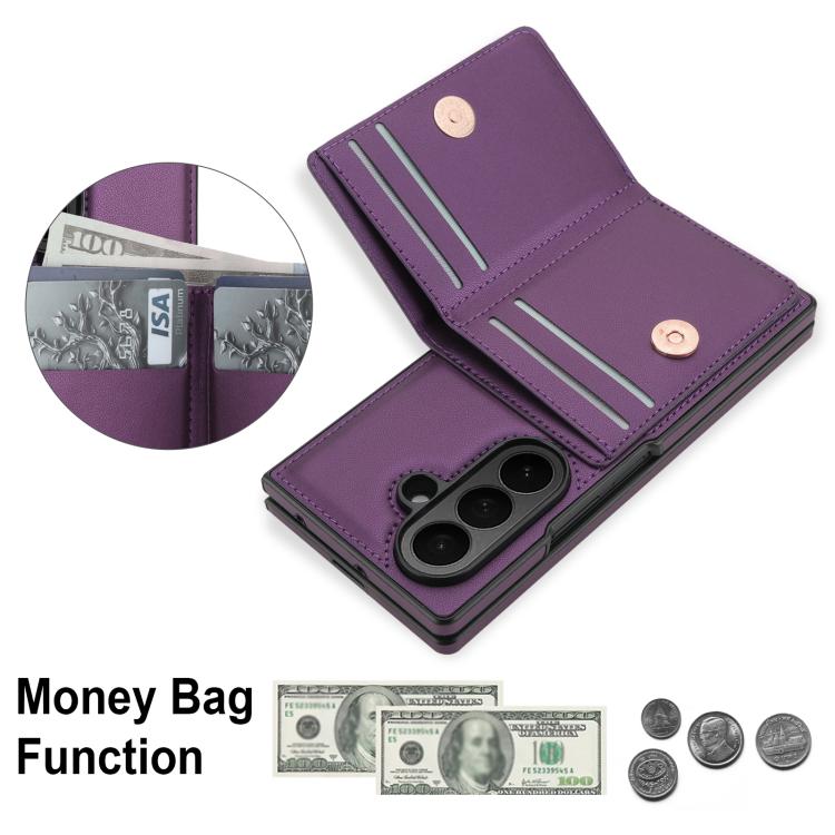 For Samsung Galaxy Z Fold7 5G Integrated Flip Cover Card Slot Holder Leather Phone Case with Ring