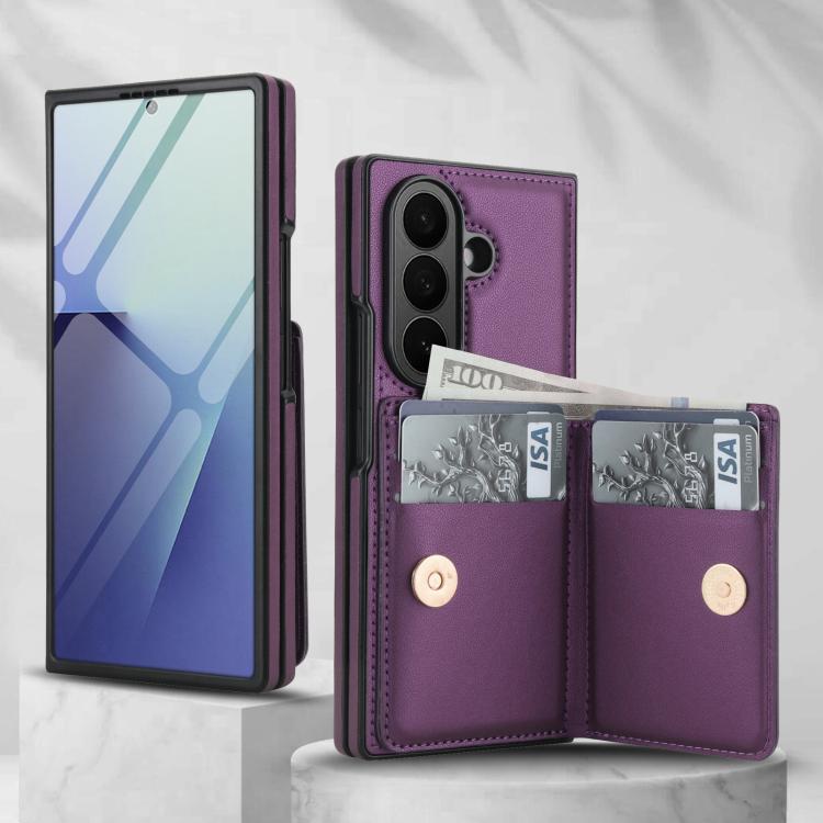 For Samsung Galaxy Z Fold7 5G Integrated Flip Cover Card Slot Holder Leather Phone Case with Ring