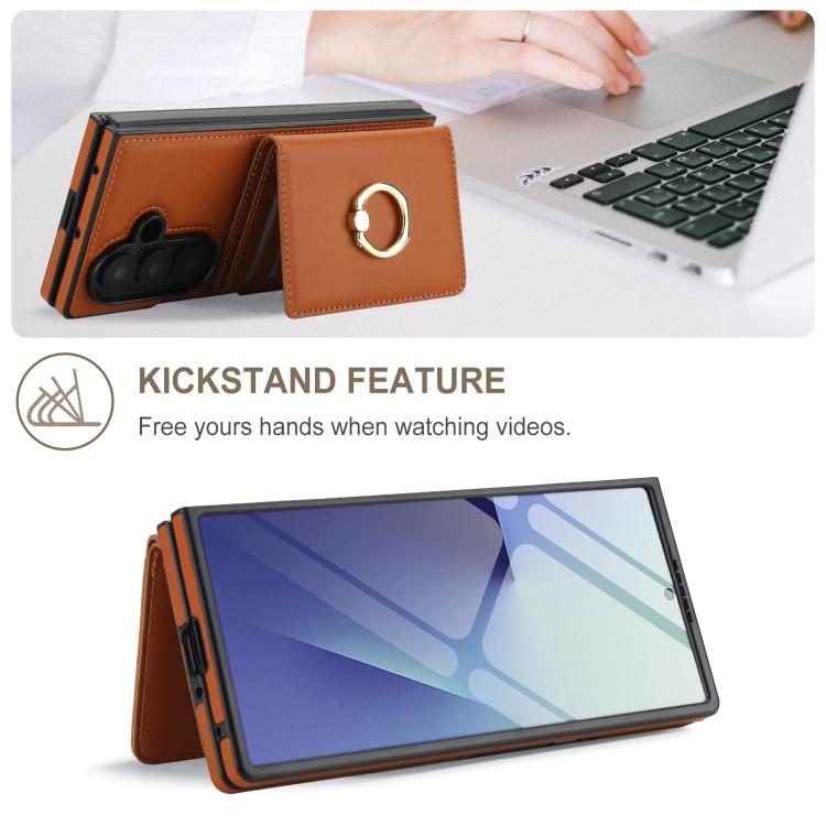 For Samsung Galaxy Z Fold7 5G Integrated Flip Cover Card Slot Holder Leather Phone Case with Ring