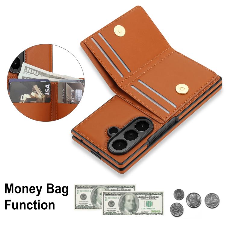 For Samsung Galaxy Z Fold7 5G Integrated Flip Cover Card Slot Holder Leather Phone Case with Ring