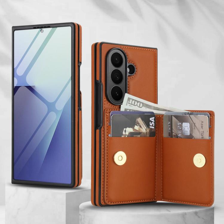 For Samsung Galaxy Z Fold7 5G Integrated Flip Cover Card Slot Holder Leather Phone Case with Ring