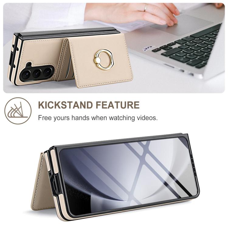 For Samsung Galaxy Z Fold6 5G Integrated Flip Cover Card Slot Holder Leather Phone Case with Ring