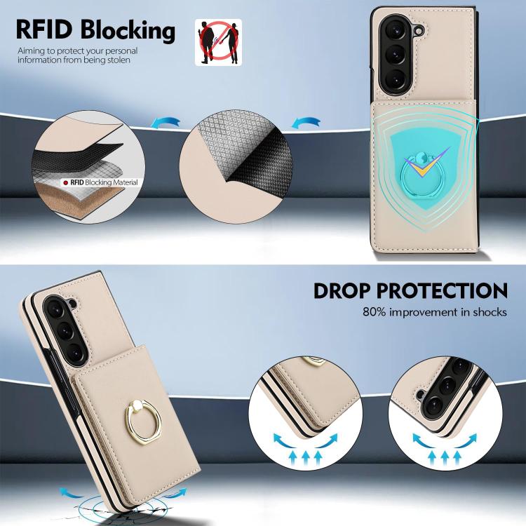 For Samsung Galaxy Z Fold6 5G Integrated Flip Cover Card Slot Holder Leather Phone Case with Ring