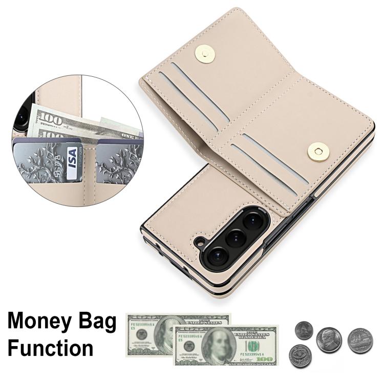 For Samsung Galaxy Z Fold6 5G Integrated Flip Cover Card Slot Holder Leather Phone Case with Ring