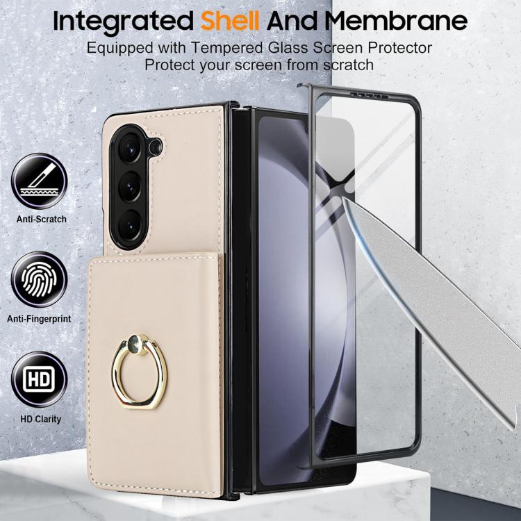 For Samsung Galaxy Z Fold6 5G Integrated Flip Cover Card Slot Holder Leather Phone Case with Ring