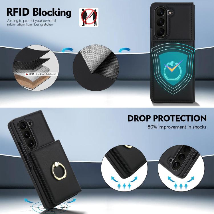 For Samsung Galaxy Z Fold6 5G Integrated Flip Cover Card Slot Holder Leather Phone Case with Ring