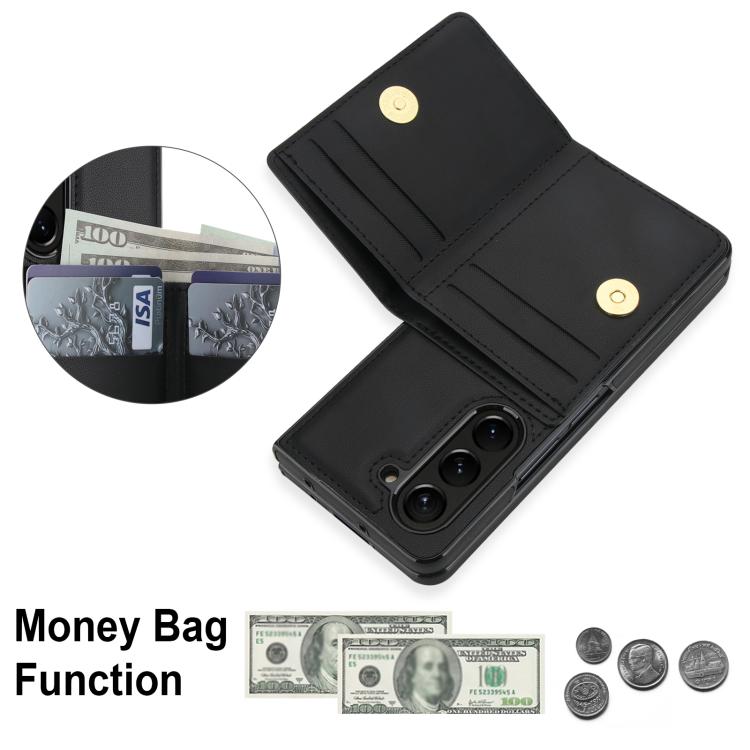 For Samsung Galaxy Z Fold6 5G Integrated Flip Cover Card Slot Holder Leather Phone Case with Ring