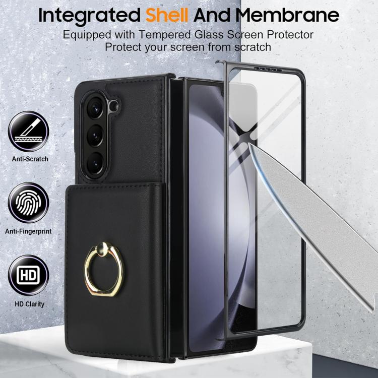 For Samsung Galaxy Z Fold6 5G Integrated Flip Cover Card Slot Holder Leather Phone Case with Ring