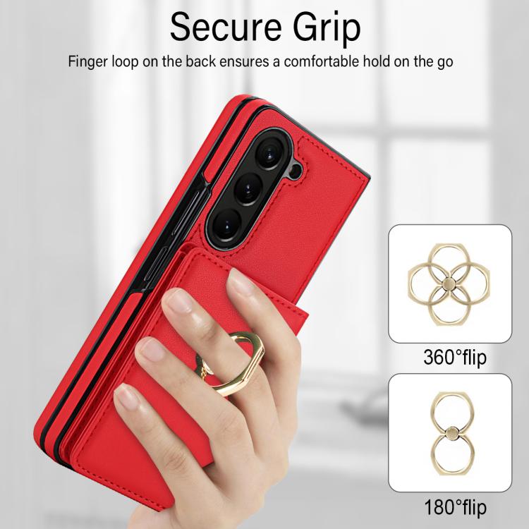 For Samsung Galaxy Z Fold6 5G Integrated Flip Cover Card Slot Holder Leather Phone Case with Ring