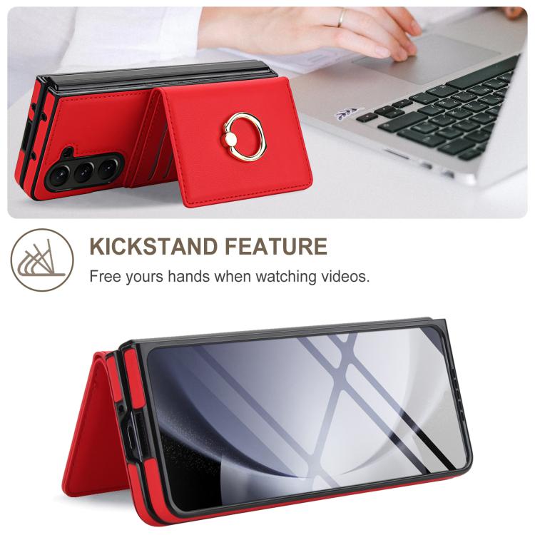 For Samsung Galaxy Z Fold6 5G Integrated Flip Cover Card Slot Holder Leather Phone Case with Ring