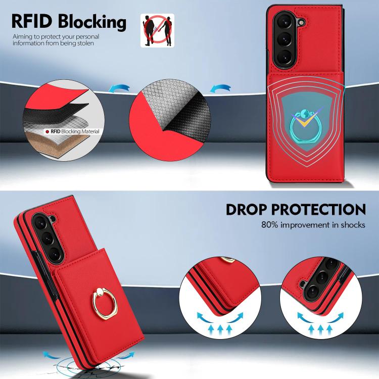 For Samsung Galaxy Z Fold6 5G Integrated Flip Cover Card Slot Holder Leather Phone Case with Ring