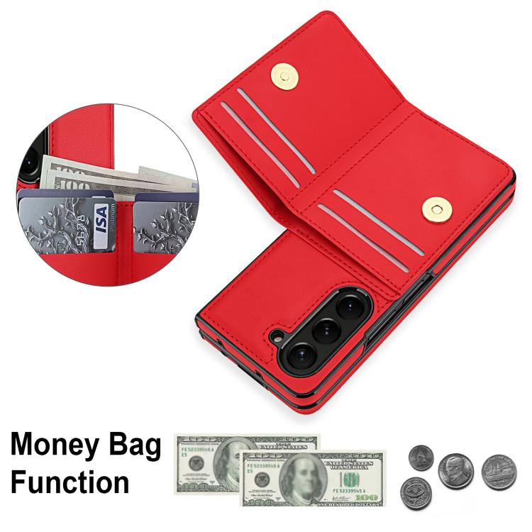 For Samsung Galaxy Z Fold6 5G Integrated Flip Cover Card Slot Holder Leather Phone Case with Ring