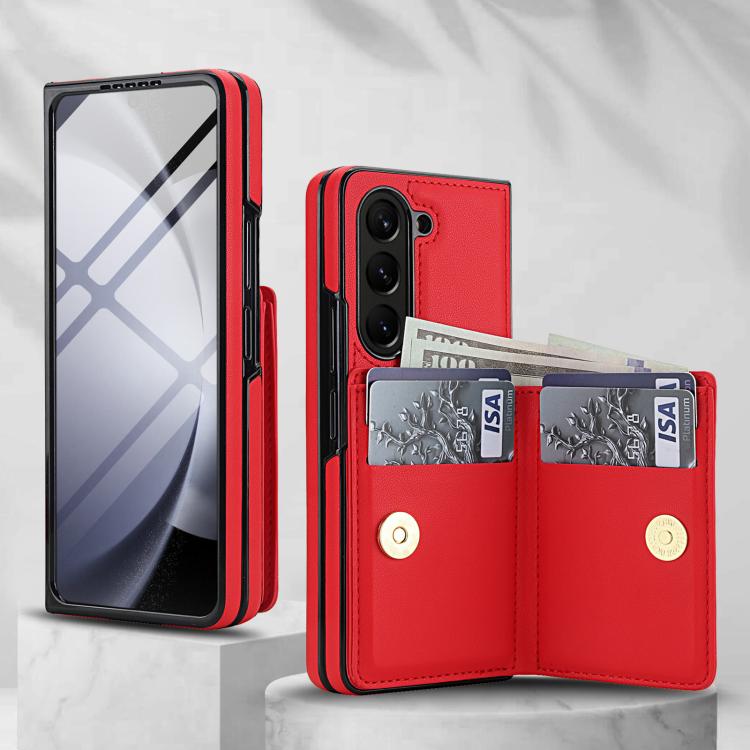 For Samsung Galaxy Z Fold6 5G Integrated Flip Cover Card Slot Holder Leather Phone Case with Ring