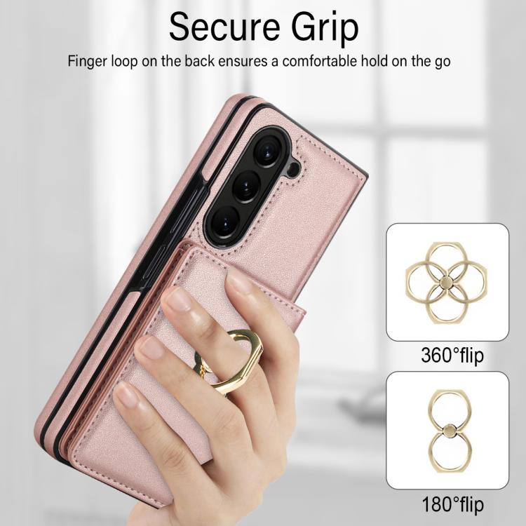 For Samsung Galaxy Z Fold6 5G Integrated Flip Cover Card Slot Holder Leather Phone Case with Ring