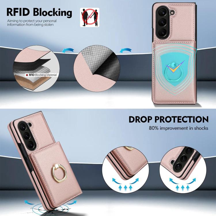 For Samsung Galaxy Z Fold6 5G Integrated Flip Cover Card Slot Holder Leather Phone Case with Ring