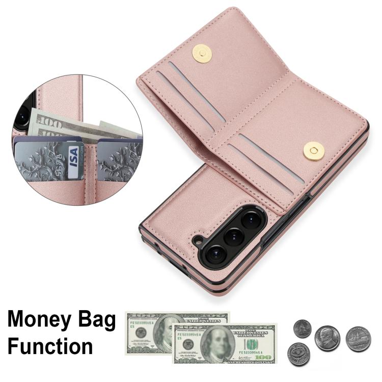 For Samsung Galaxy Z Fold6 5G Integrated Flip Cover Card Slot Holder Leather Phone Case with Ring
