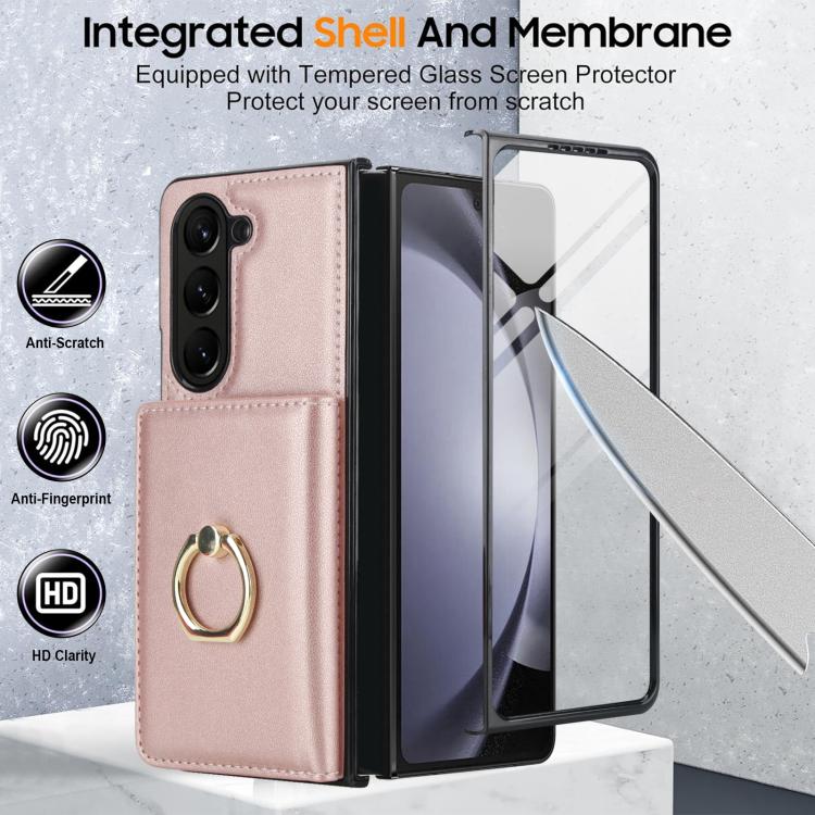 For Samsung Galaxy Z Fold6 5G Integrated Flip Cover Card Slot Holder Leather Phone Case with Ring