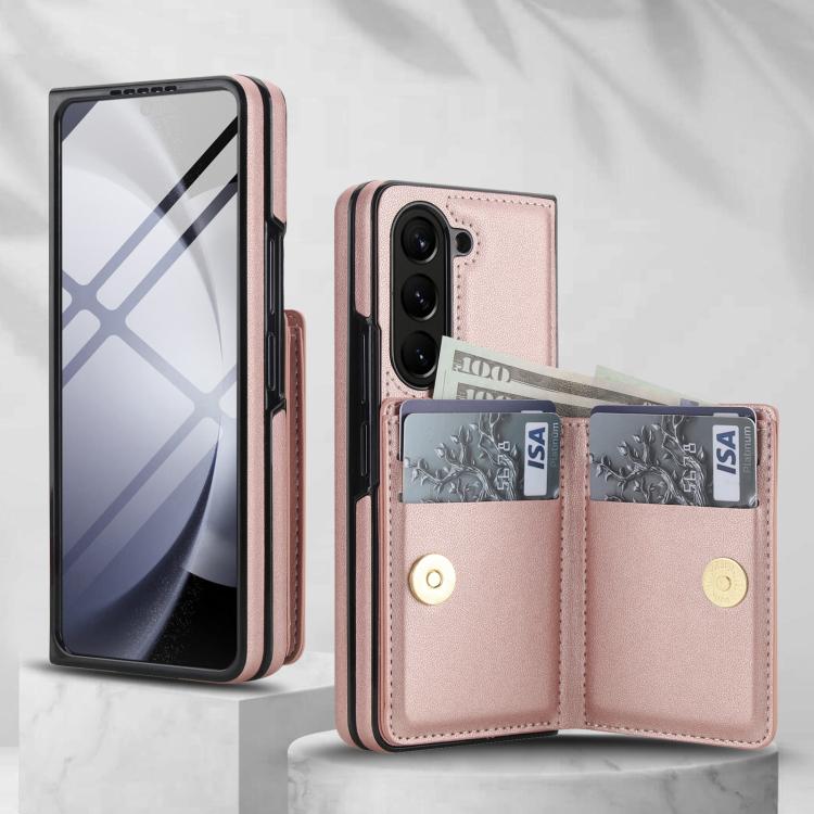 For Samsung Galaxy Z Fold6 5G Integrated Flip Cover Card Slot Holder Leather Phone Case with Ring