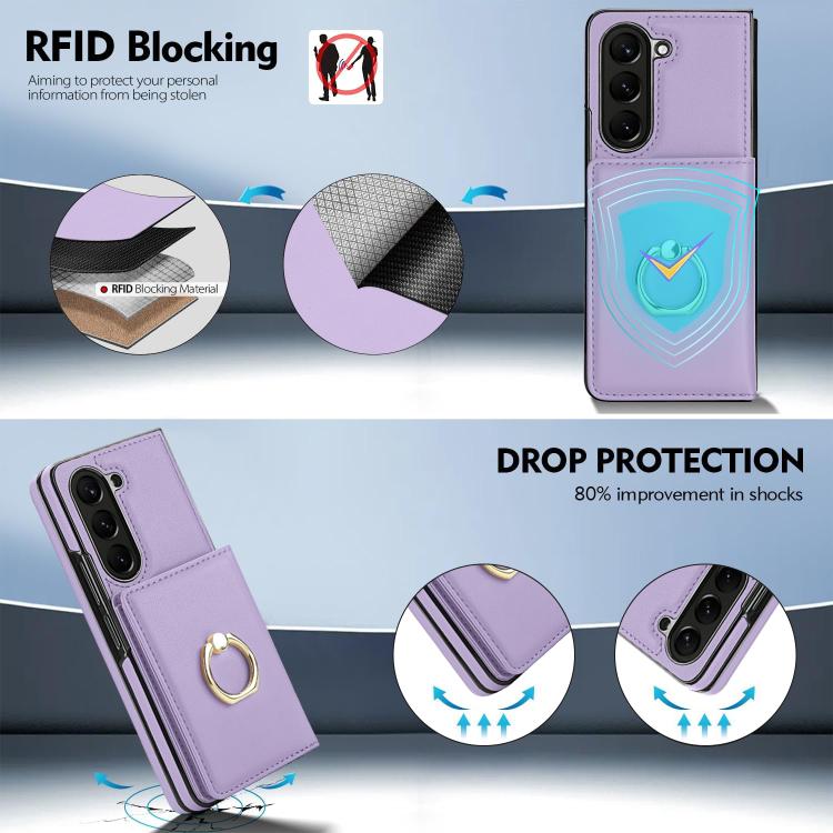 For Samsung Galaxy Z Fold6 5G Integrated Flip Cover Card Slot Holder Leather Phone Case with Ring