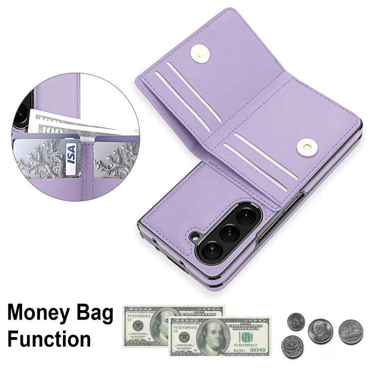 For Samsung Galaxy Z Fold6 5G Integrated Flip Cover Card Slot Holder Leather Phone Case with Ring